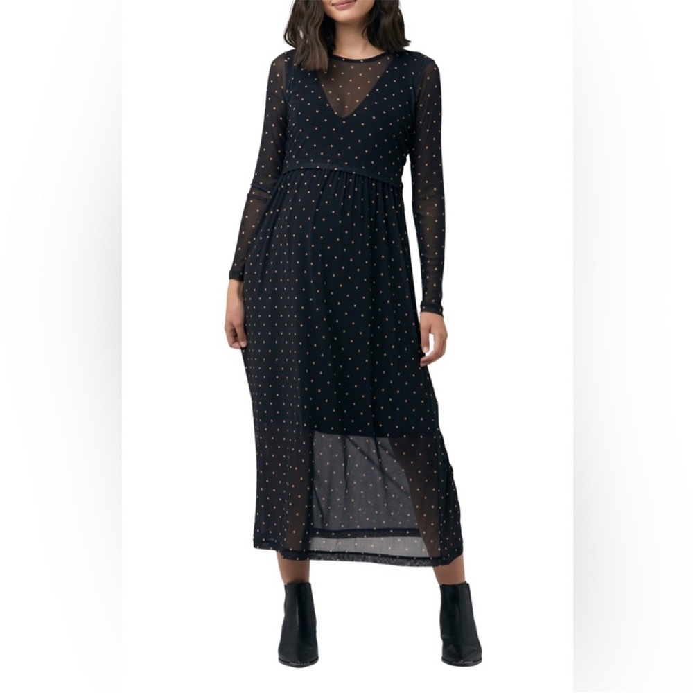 Maternity Black Polka Dot Maxi Dress
